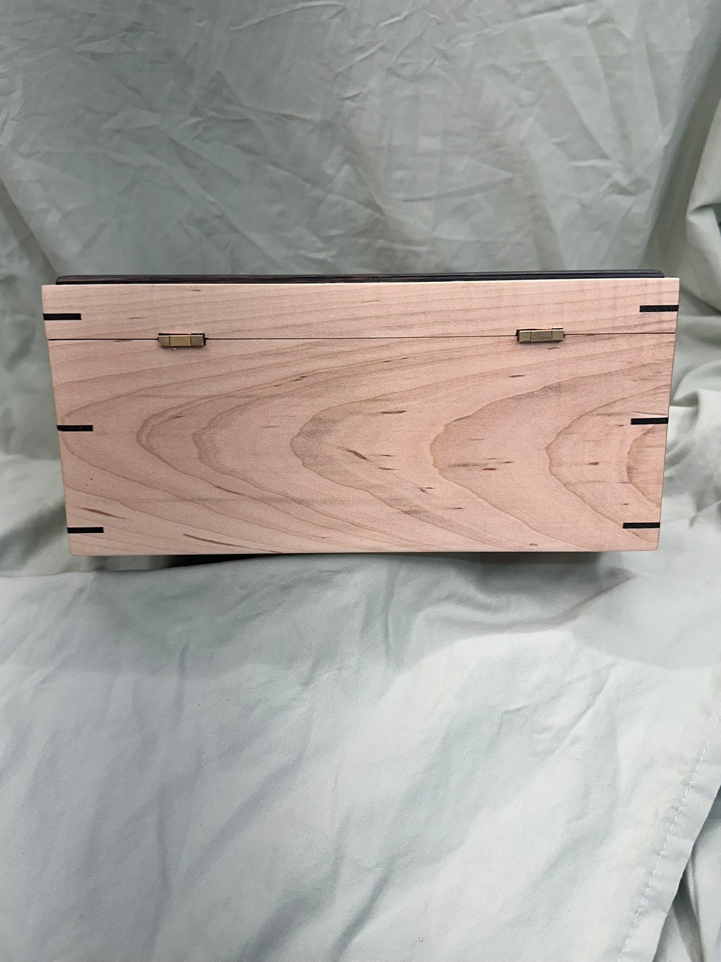 Moderately Figured Curly Maple Mitered Box | 11 x 6.75 x 5" with Domed Wenge Lid, Crown of Thorns Inlay, and Wenge Tray