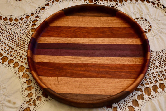 Handcrafted Wooden Bowl: Mahogany, Purpleheart, Padauk & Walnut - Food-Safe Finish