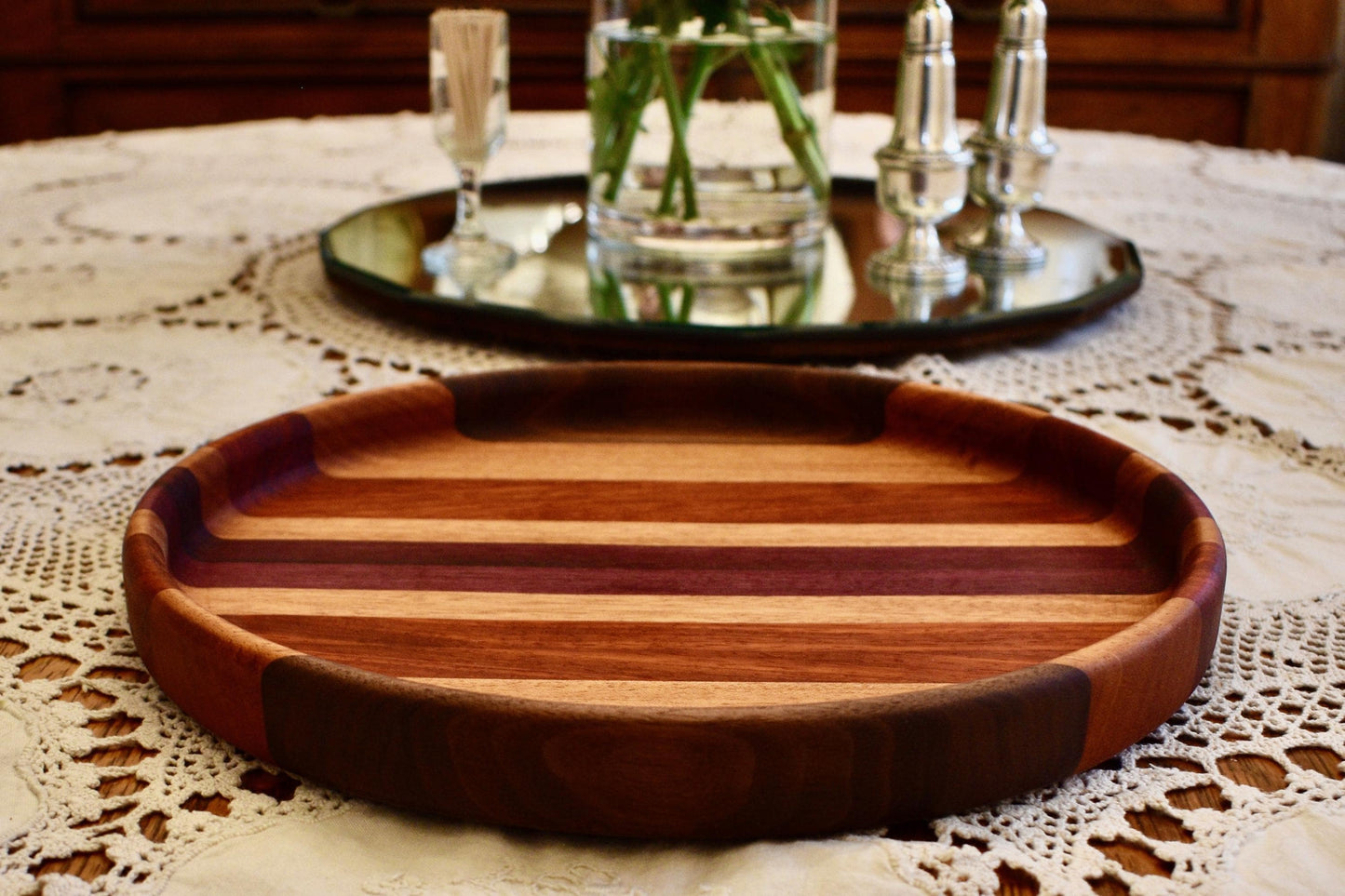 Handcrafted Wooden Bowl: Mahogany, Purpleheart, Padauk & Walnut - Food-Safe Finish