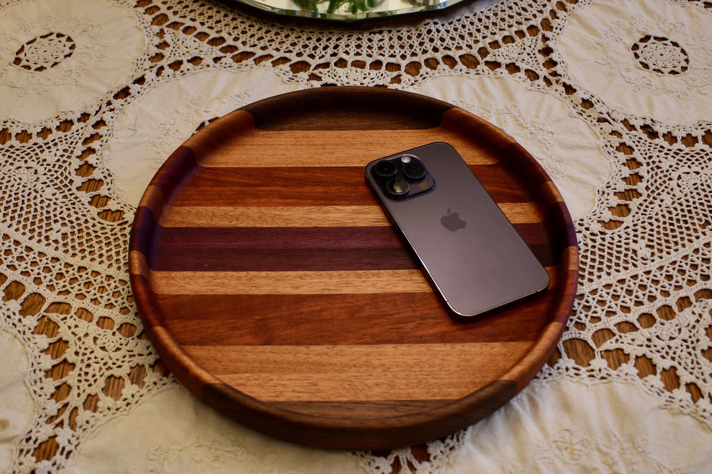 Handcrafted Wooden Bowl: Mahogany, Purpleheart, Padauk & Walnut - Food-Safe Finish